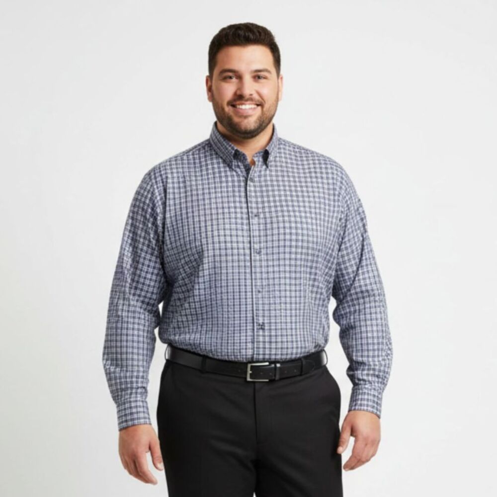 Roundtree & Yorke Men's White Brown & Gray Plaid Long Sleeve Shirt 2XT